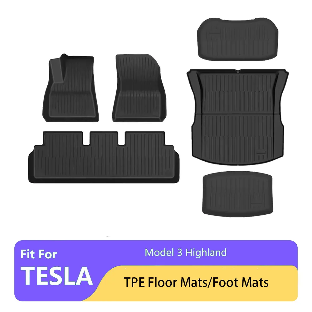 Neu für Tesla Modell 3 Highland 2024 Fußmatte und vorne hinten Kofferraummatte Fußmatten Cargo-Einlagen Matte TPE wasserdichte Schutzpolster