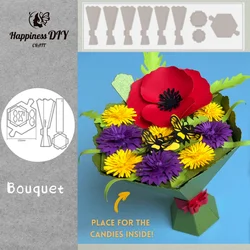 2024 Summer Paper Flower Bouque Candy Gift Box Metal Cutting Dies for DIY Scrapbooking Paper Cards Decorative Crafts Embossing