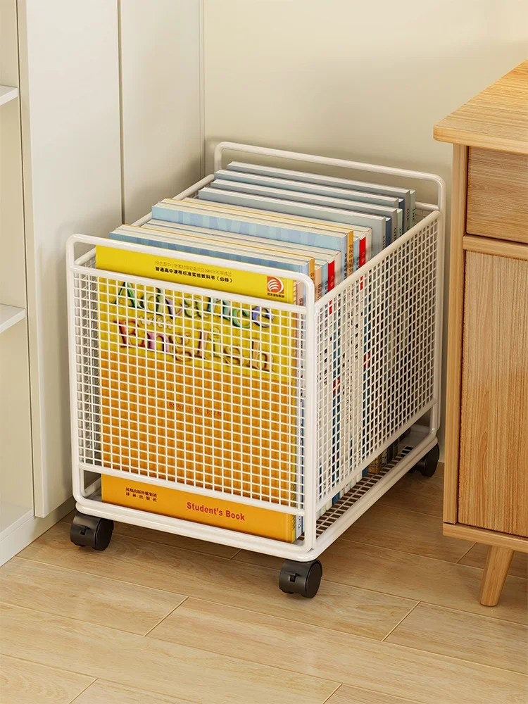 

Large Capacity Book Storage Box with Wheels next to Classroom Student Bookshelf Mobile Organization Box Storage Basket