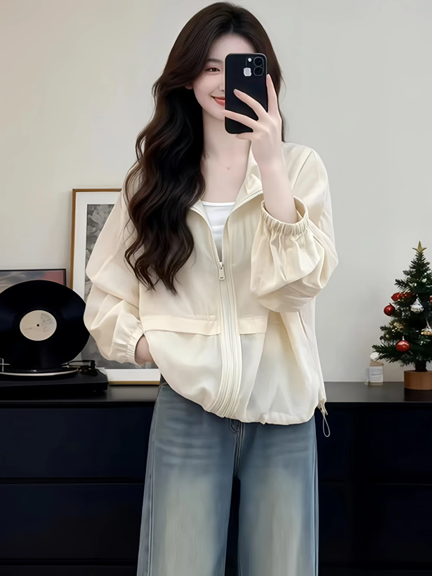 Women's Summer 2026 Lightweight Breathable UV Protection Jacket Outdoor Sunshade Casual Loose Fit Long Sleeve Zipper Closure