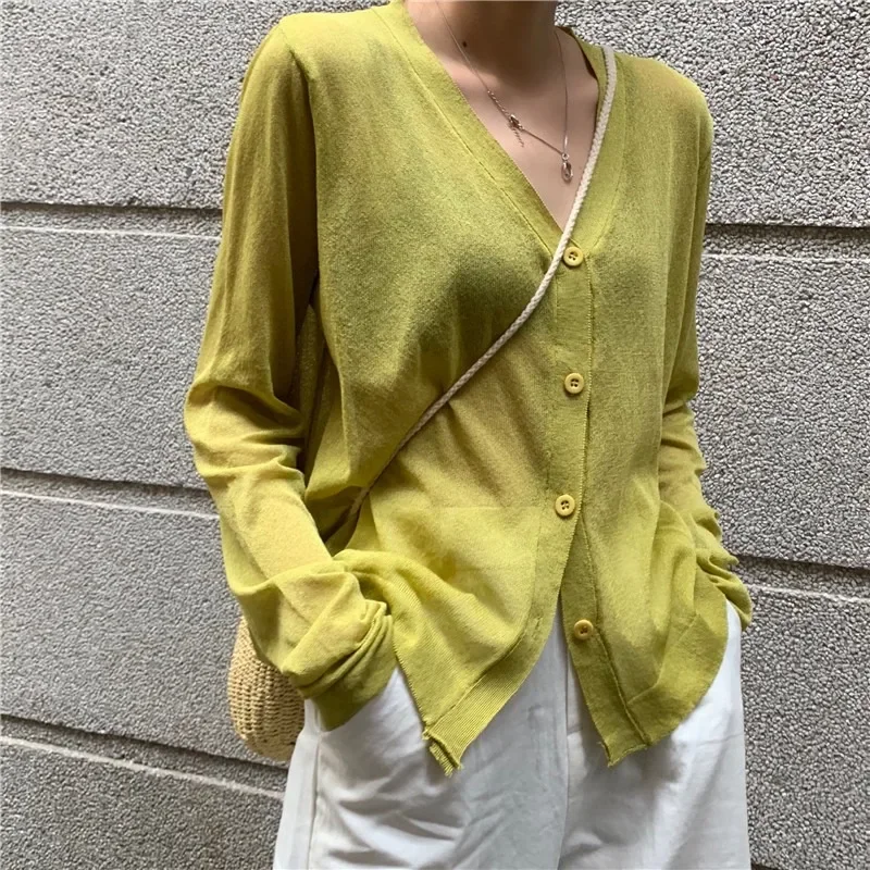 Cardigans Women Shirt Long Sleeve Cardigan Summer Women Tops V Neck Thin Knitted Sunscreen Shirt Sweater Blusas Mujer Blusa E600