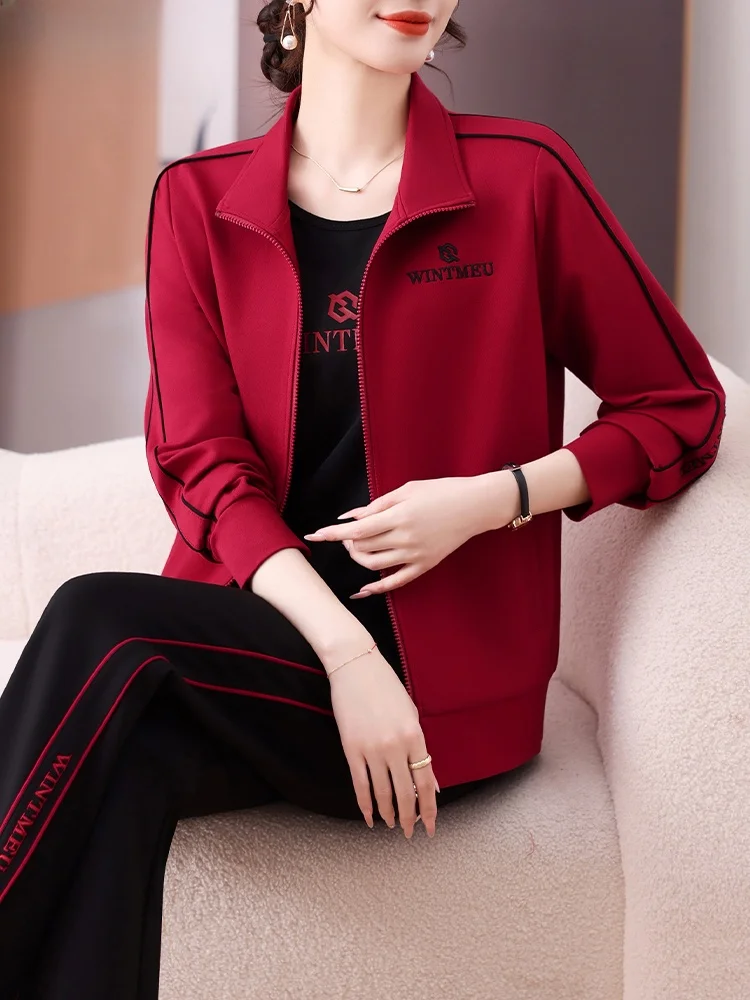 

Casual Sle Sportswear Set for Women over 40 Trendy Large Size Sweatirt Spring Faion Outerwear Mom Clothes Tee-Piece Set