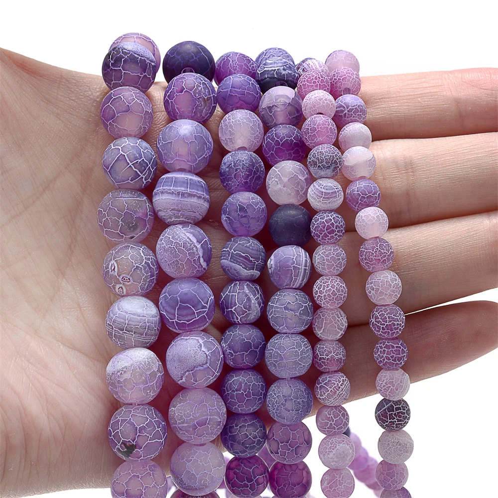 Naturstein perlen geknackt lila Achate matt gefrostete Distanz perlen für Schmuck herstellung Diy armband Halskette Zubehör 4-12mm
