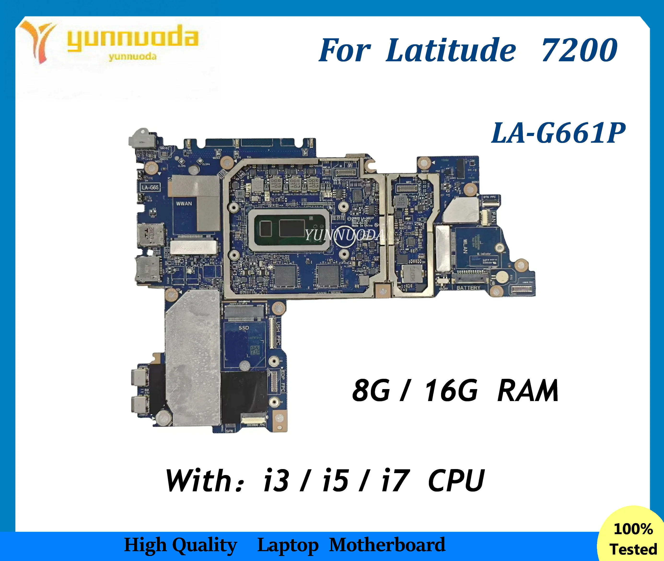 

LA-G661P для DELL Latitude 7200 LA-G661P, материнская плата для ноутбука с процессором i3 i5 i7, 8 ГБ 16 ГБ ОЗУ, 100% тестирование