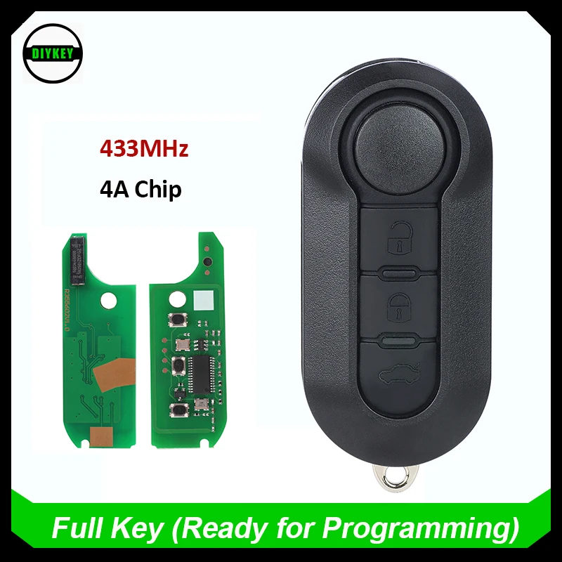 DIYKEY 433.92 MHz 4A CHIP Składany zdalny kluczyk samochodowy FOB 3 przyciski Zamiennik do Fiat STRADA MOBI UNO FIORINO E MAIS