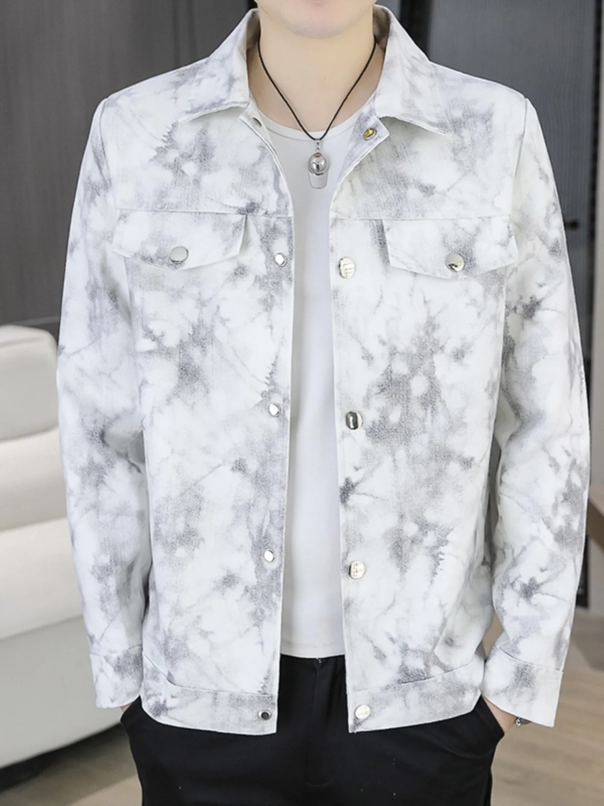 

Faionable Workwear Casual Slim Fit Men's Spring Autumn Turn-down Collar Haome Top 2025 New Advanced Polyester Nylon C...