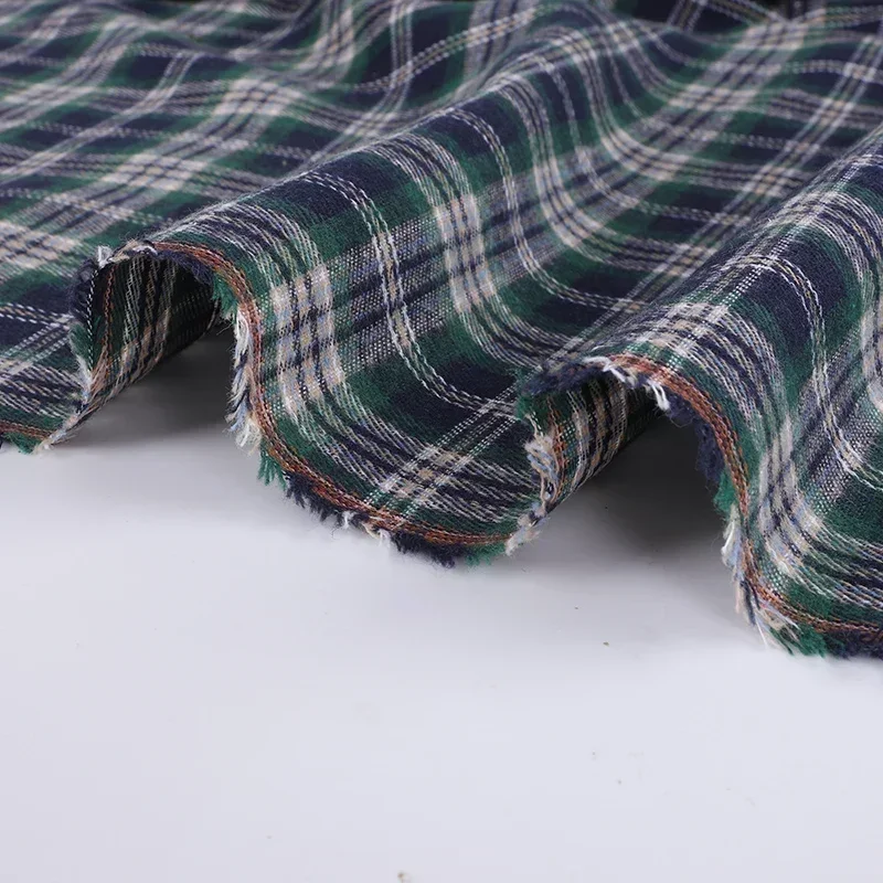 Twill Brushed Plaid Fabric Per Meter for Shirt Skirt Pants Coat Diy Sewing Autumn Needlework Cloth Soft Comfortable Black Green