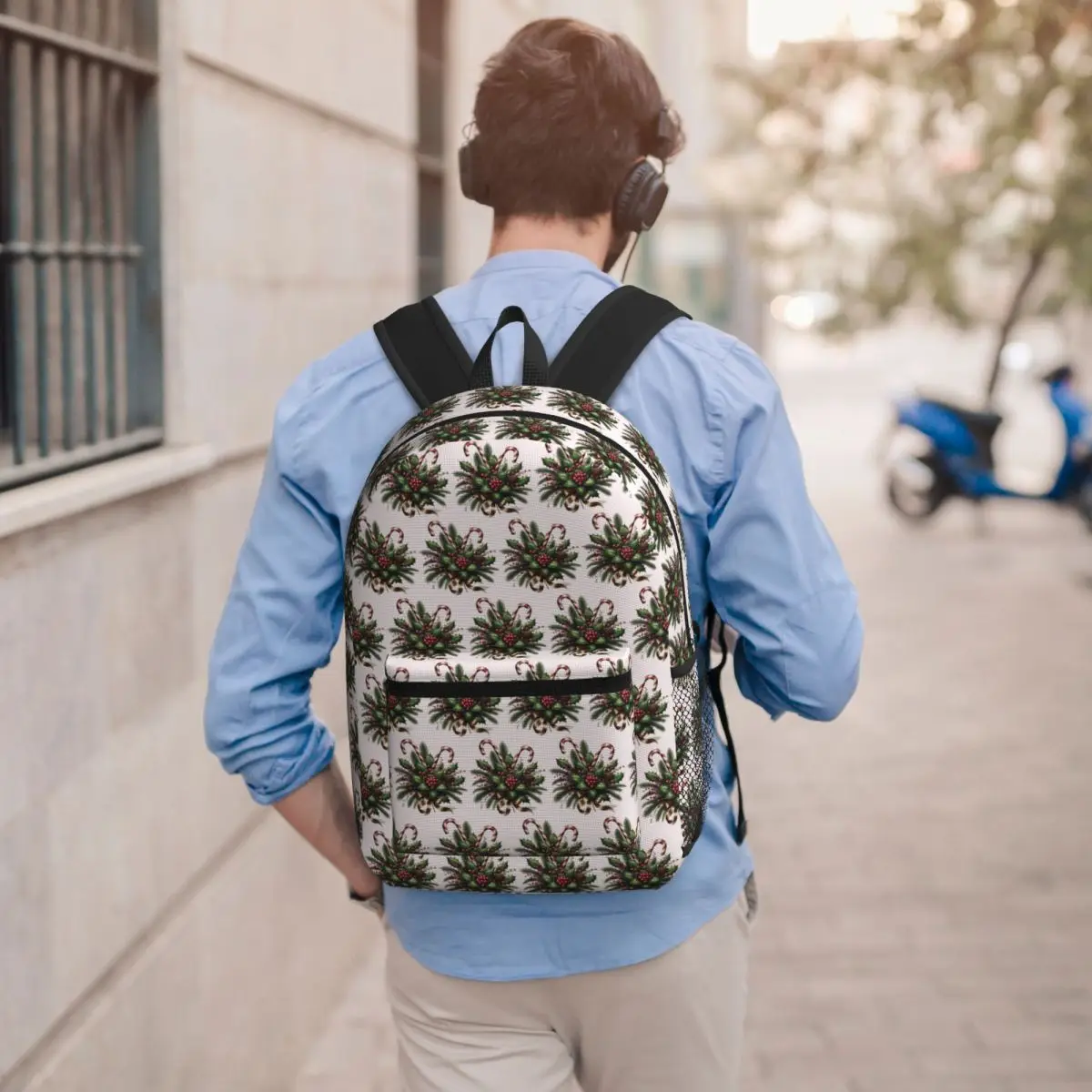 Candy Canes Holly Berries Pinecone Student Backpack School Bag Hiking Travel Daypack for Men Women Bookbag Shoulder Bags