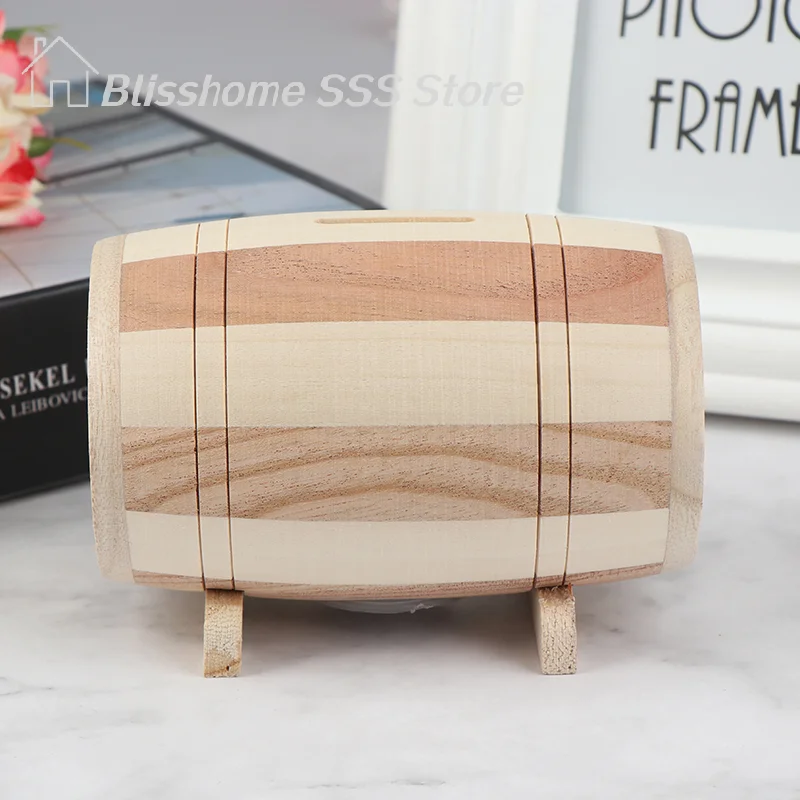 【S】1pc Wooden Money Box Piggy Bank Money Box Savings Wine Barrel Wood Piggy Bank high quality durable stylish practical