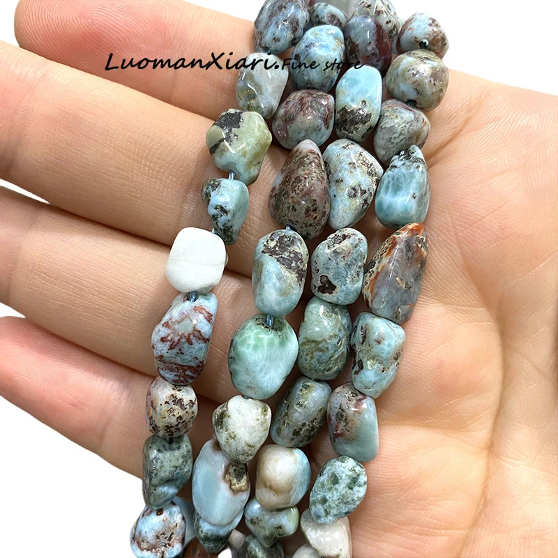 8-10mm kamień naturalny Larimar nieregularne luźne koraliki dystansowe do tworzenia biżuterii Diy kolczyki bransoletka Charms akcesoria 15\'\'