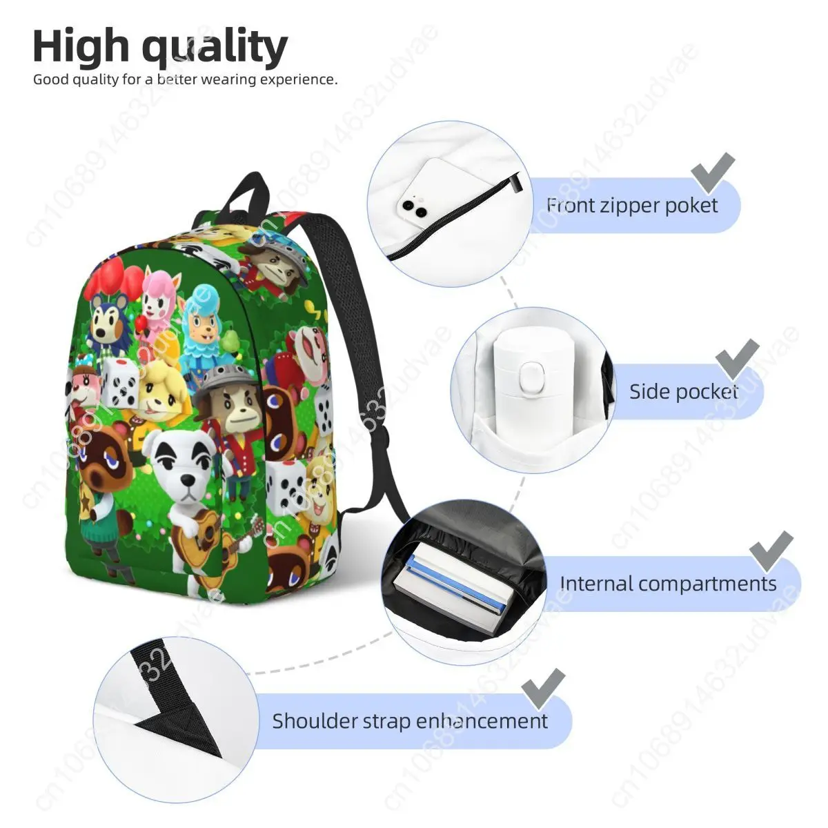 Animal Crossings Backpack for Preschool Primary School Student New Leaf Game Bookbag Boy Girl Kids Daypack with Pocket