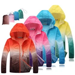 Men Women Childrens Teens Ultra-thin Ultra-light Clear Camping Jacket Anti-UV Quick Dry Skin Coat  Gradient Color Windbreaker