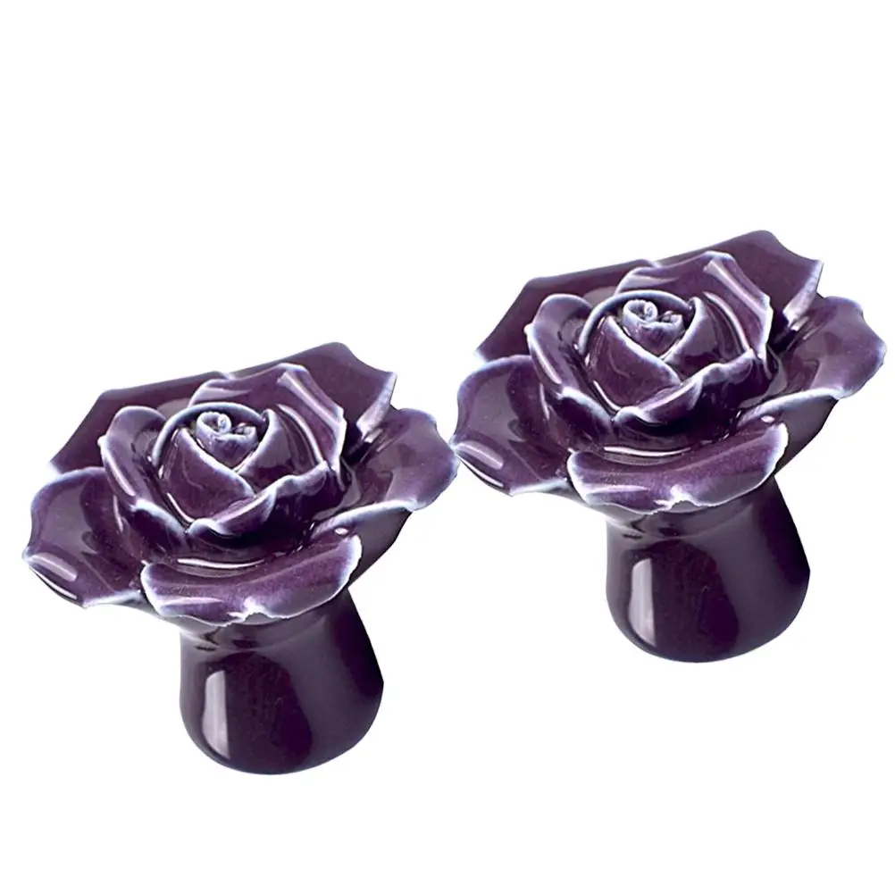 

2 Pcs Ceramic Handle Kitchen Cabinets Rose Door Knob Flower Head Pull Drawer Knobs
