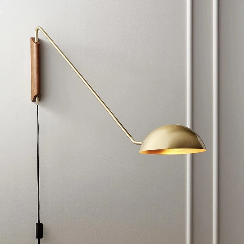 

Wall Lighting Italy Modern Design Metal Wall Lamp with Rotatable Long Arm for Living Room Sofa Light Wall Mounted Lamp with Wood