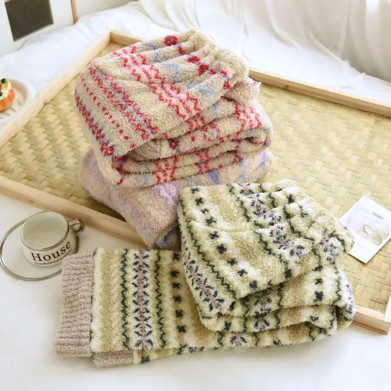 Women Fair Isle Print Flannel Pajama Pants Elastic High Waist Loose Cuffed Sleep Trousers Soft Warm Fleece Loungewear Bottoms