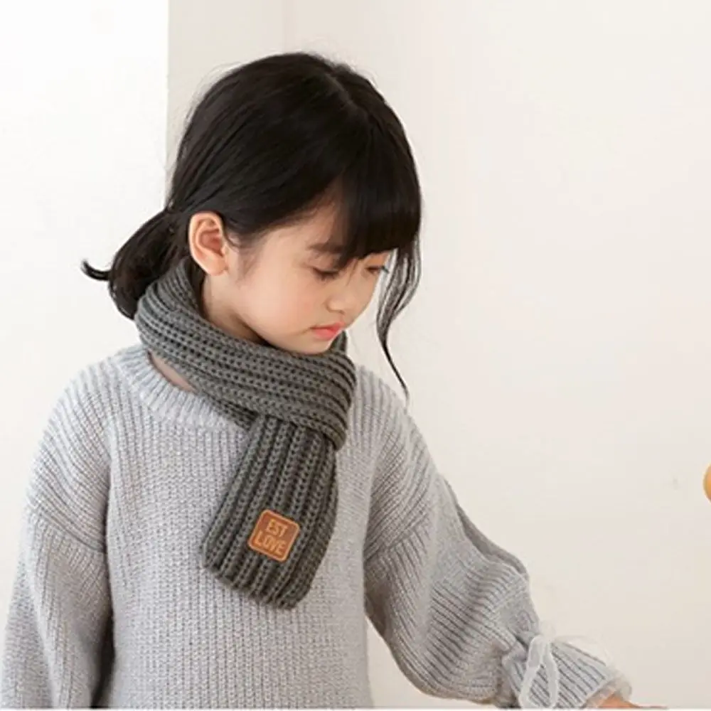 boy and gir baby leather label neck wrap knitted neck scarf pure color