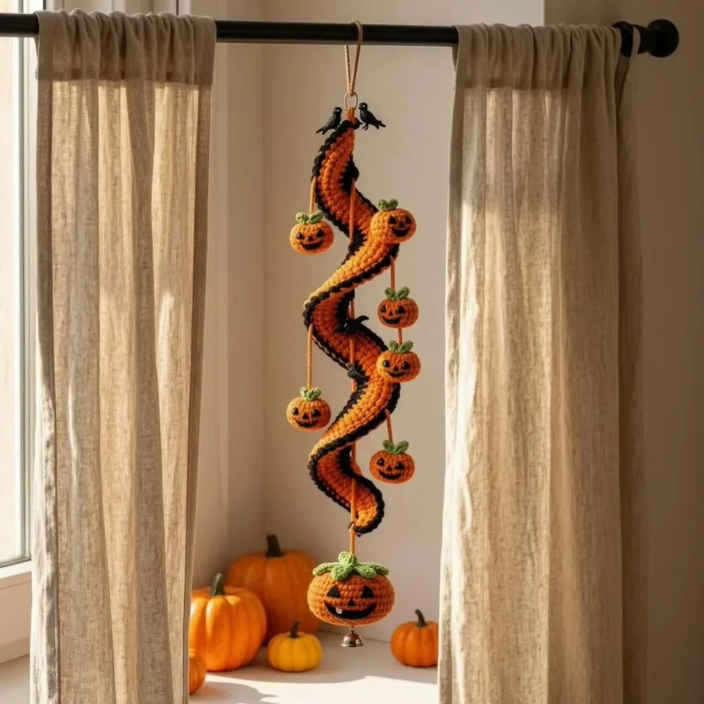 Spiral Halloween Crochet Ornament DIY Kit Pumpkin Ghost Bat Cat Beginner-friendly Halloween Crochet Ornament Yarn Kit Handmade