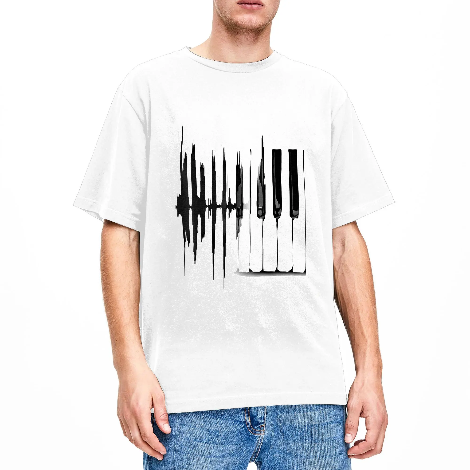 Streetwear T-Shirt Keyboard Heartbeat Cool Piano  Pure Cotton T-Shirts Player Musical Item Fashion Tshirt for Men Summer Top Tee