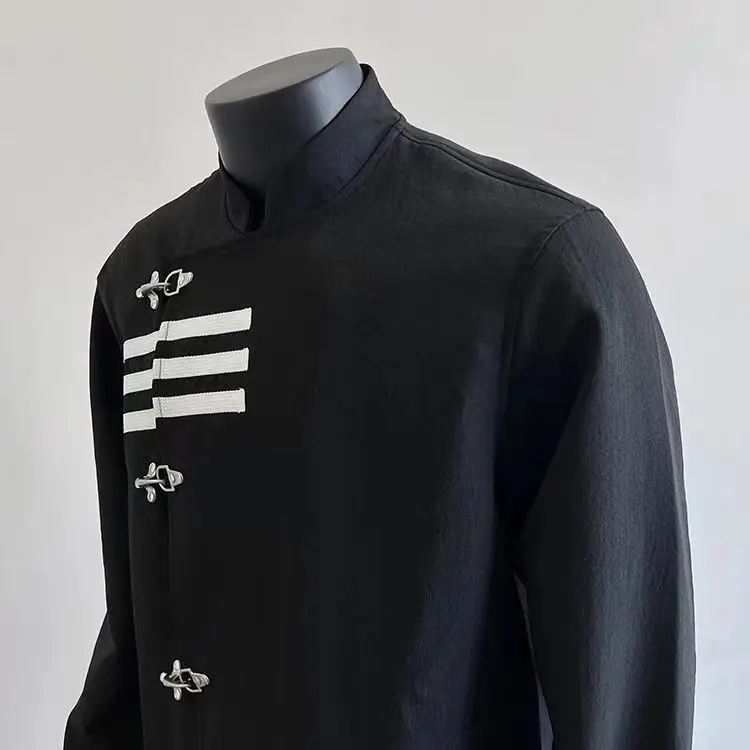 

American Blazer Trendy Street New Chinese Style Top Suit For Men Jackets Autumn Metal Buckle Black Asymmetry