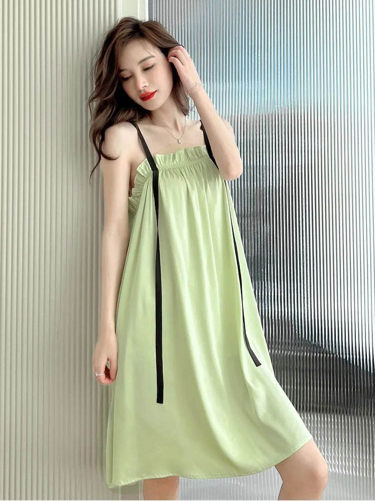 150Kg Plus Size Pajamas Womens Summer Ice Silk Sexy Thin Suspender Nightgown Sweet Ins Trend Loose Nightdress Big Size Sleepwear