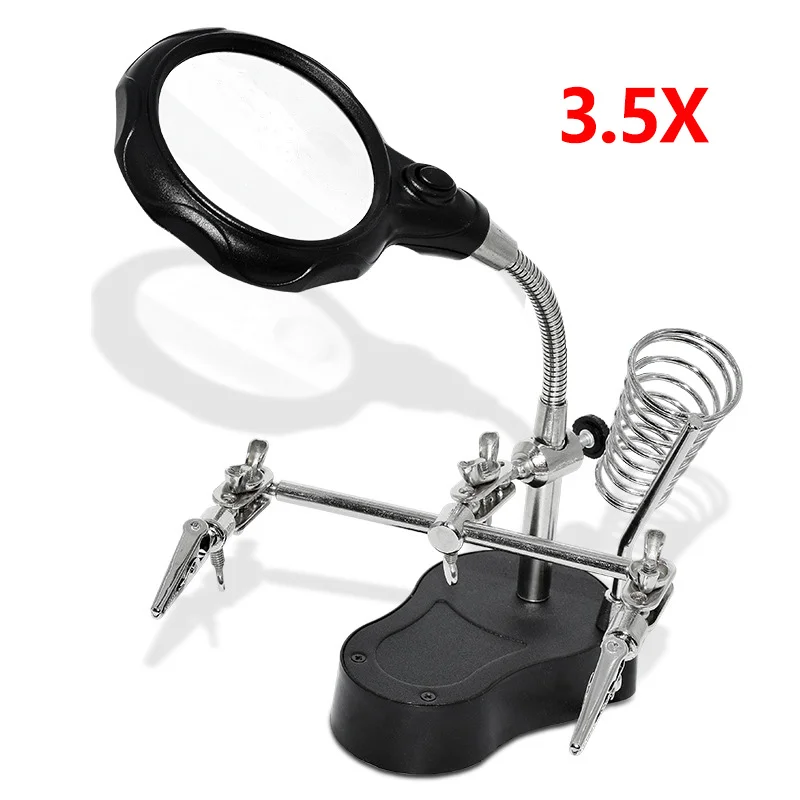 

3.5X Welding Magnifying Glass Auxiliary Clip LED Light Magnifying Glass Soldering Iron Stand Magnifier Soldering Repair Tool