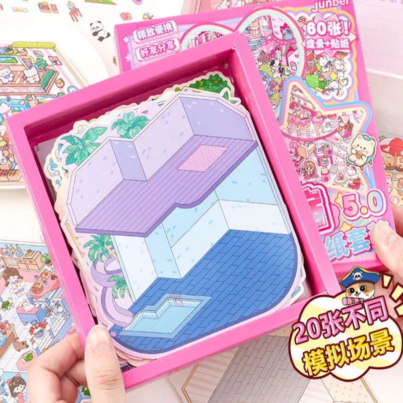 61 pezzi: include 20 carte di scena, 40 adesivi e 1 paio di pinzette, mini adesivi di scene 3D, adesivi paesaggistici 3D fatti a mano fai-da-te