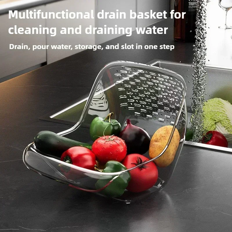 

rice washing machine drain basket household vegetable and fruit cleaning light luxury practical living room kitchen fruit basket