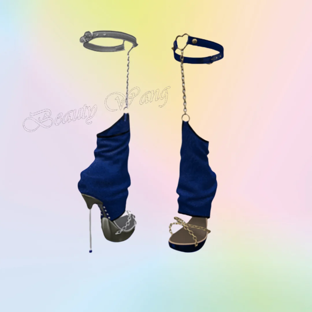 

Blue Chain Decor Sandals Boots Belt Platform Heel Ankle Boots High Heel Shoes for Women Runway High Heels 2023 Zapatillas Mujer