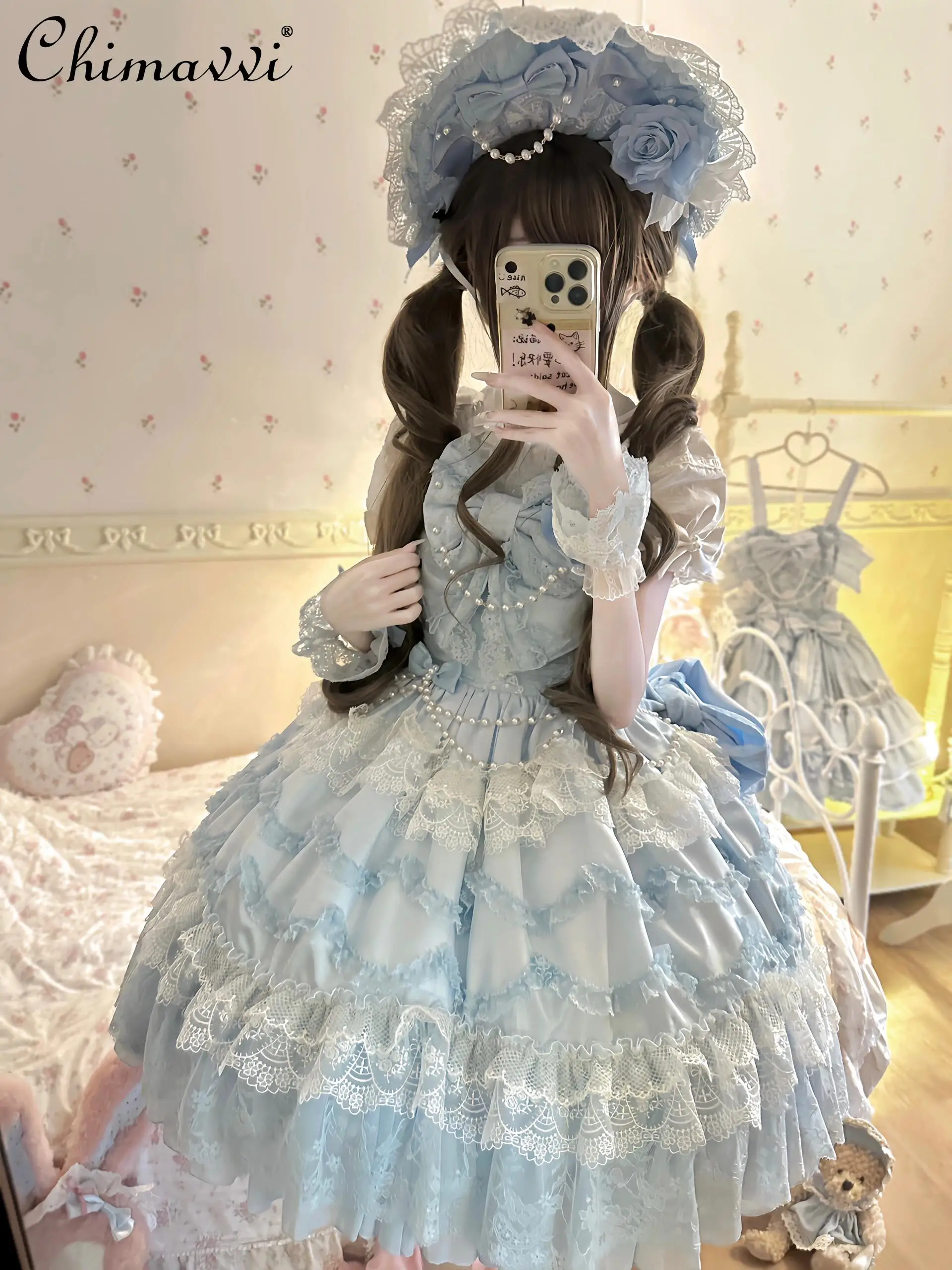 

Doll Lolita Jsk Sweet Princess Birthday Mitzvah Dress Spring and Summer New Cute Girl Lace Stitching Elegant Women's Lo Dress