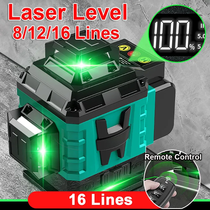 

High-Precision Digital Display 8/12/16-Line Laser Level 4D Automatic Leveling Tool Horizontal Vertical Cross Line Laser Remote