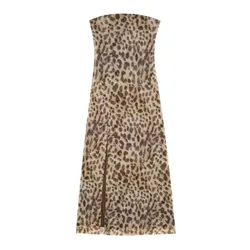 HH Women Fashion Strapless Dress Summer Floral Print Tulle Midi Dresses For Women Chic Ladies Sexy Slim Leopard Dress