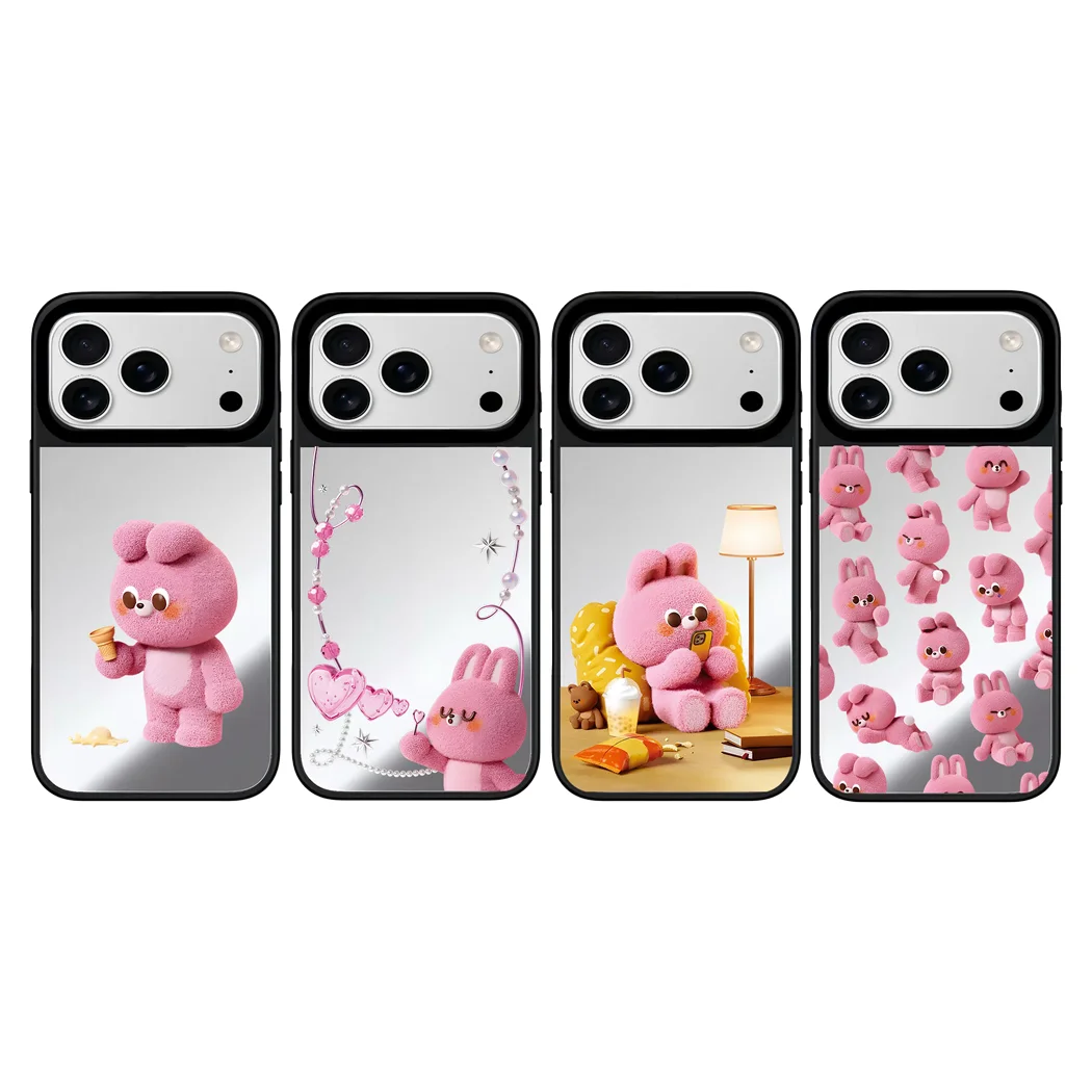 

Pink Bear Mirror Surface Magnetic Phone Case Cover for IPhone 12 13 14 15 16 17 Pro Max Case for IPhone 17 Air