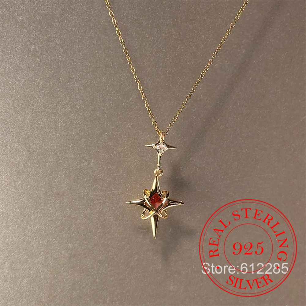 

925 Sterling Silver Jewelry 18K Gold Plate Crystal Starlight Pendant Necklace For Women Choker Chain Wedding Party Jewelry Gift