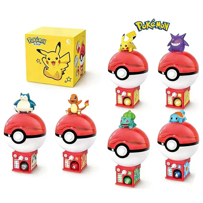 Máquina expendedora de figuras de acción de anime Pokémon Gacha en Pokebola, lindas figuras coleccionables de Pikachu, Charmander y Squirtle