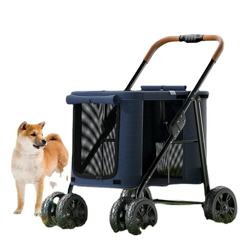 Large Pet Stroller Large Dog Dog Trolley Folding Large Space Load-Bearing 30kg for Outdoor Travel