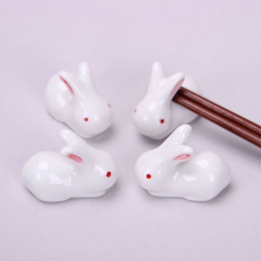 6 Pcs White Rabbit Ceramic naments Adorable Easter Gifts Chopsticks Holders Desk Decorations Tabletop Accessories Storage Racks