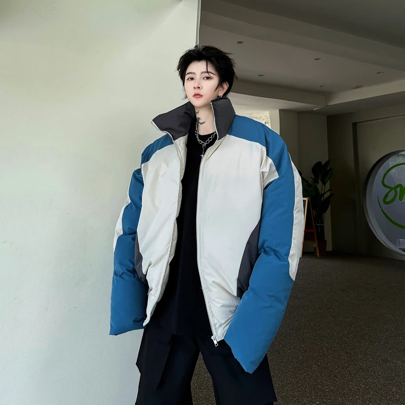 

Мужская зимняя куртка из хлопка Thiened, на молнии, свободного кроя, модный цветной блок-дизайн, повседневная, для молодежи