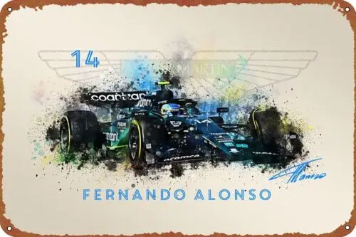 Fernando Alonso Car Poster Metal Plaque Tin Sign Vintage Metal Pub Club Cafe bar