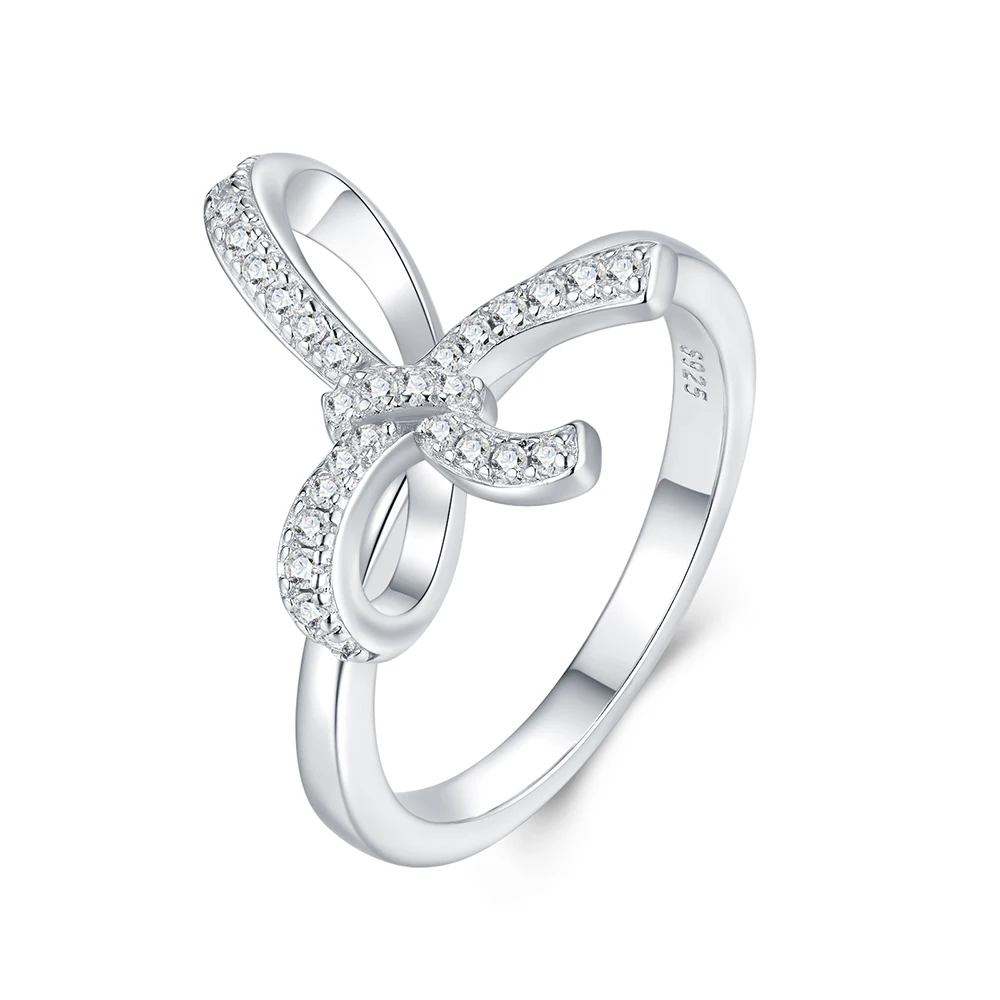 JIUZUAN Bowknot تصميم خاتم S925 الفضة 18K مطلية بالذهب مطعمة الزركون تألق النهاية لارتداء اليومي هدية خاتم مجوهرات أنيق #5