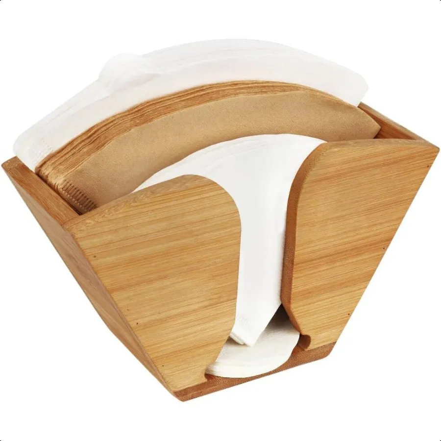 

Bamboo Coffee Filter Holder Coffee Paper Storage Container Dispenser Rack Shelf for Aeropr Chemex Hario V60 and Melitta Cone Fi
