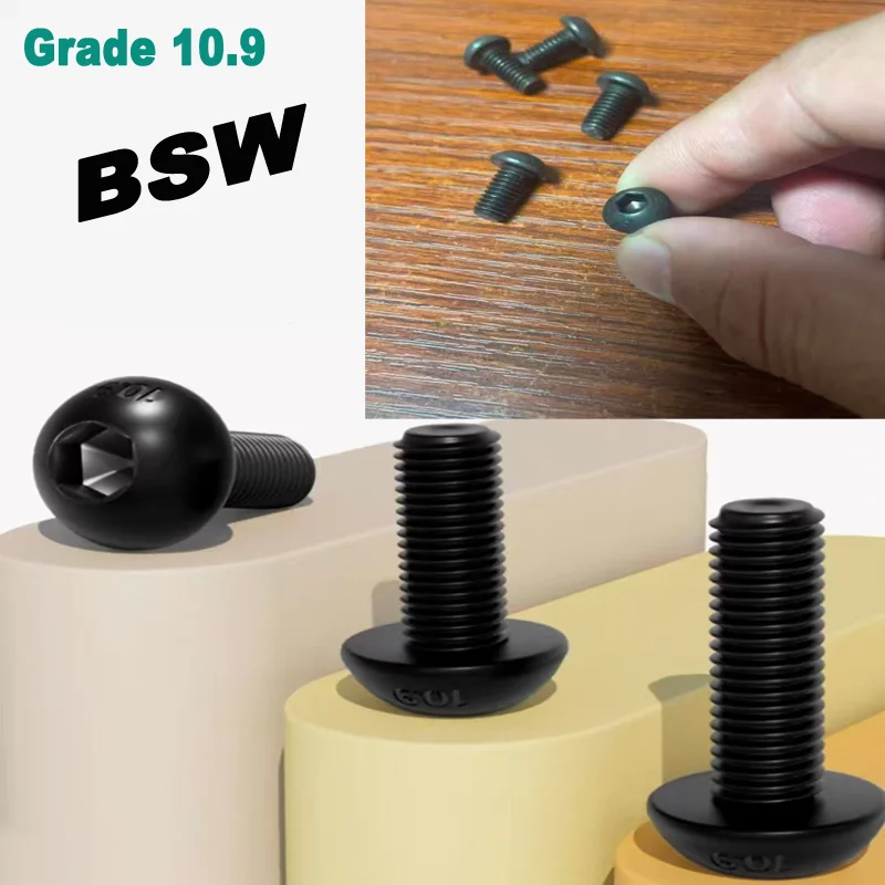 Durable 10.9 Grade Black Oxide Hex Socket Screws | BSW 1/8-40 to 3/8-16 | Mushroom Head Allen Bolts for Machinery