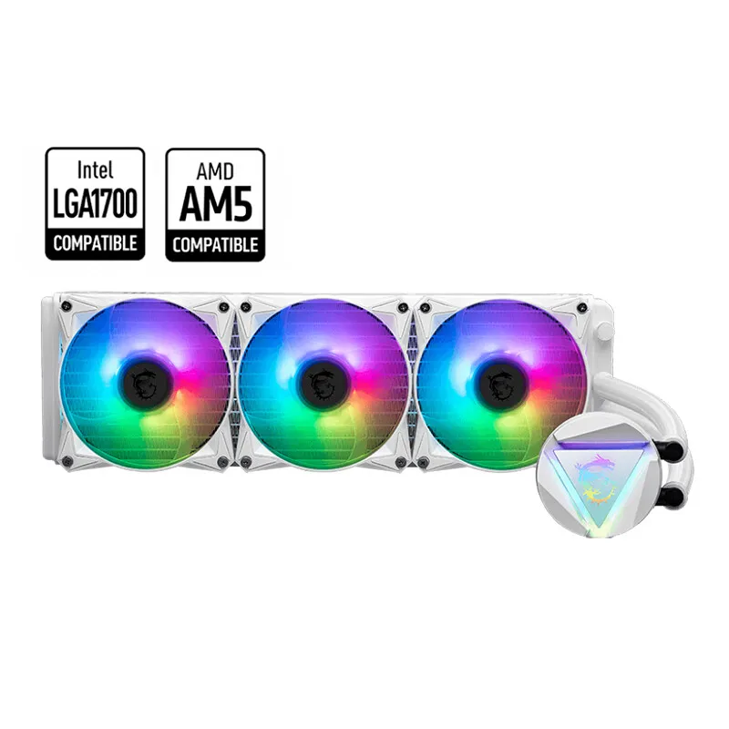 مبرد MSI MAG CORELIQUID 360R V2 أبيض 360 مم AIO | مروحة محمل كروي مزدوجة، 2000 دورة في الدقيقة، ضوضاء 14.3-34.3 ديسيبل، إضاءة RGB #1