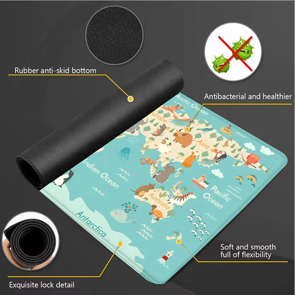 Tapis de souris de jeu carte du monde, Design Anime, accessoires de jeu pour ordinateur portable, bureau, caoutchouc antidérapant, bord cousu