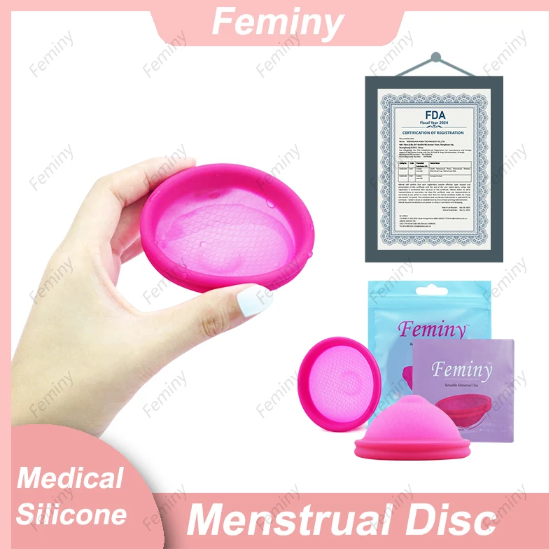 2PCS Feminy Reusable Medical Silicone Menstrual Cup Flat-fit Silicone Menstrual Disc Cups Tampon Alternative Menstrual Disc