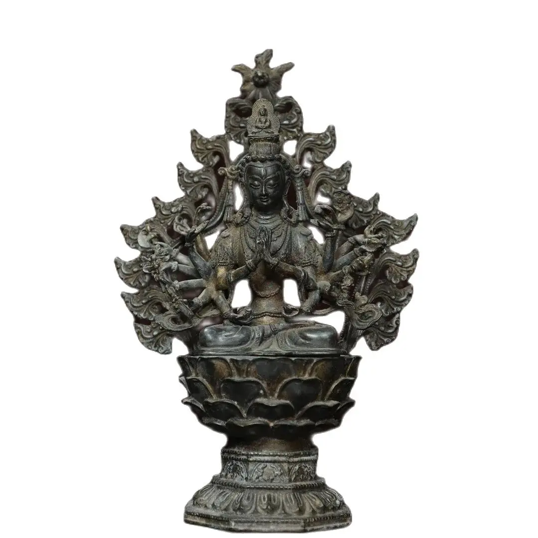 Home Worship of Religious Buddha Statue Bronze and Gold Carving of Thousand Armed Guanyin Statue Size: Height 34cm, Width 21cm,