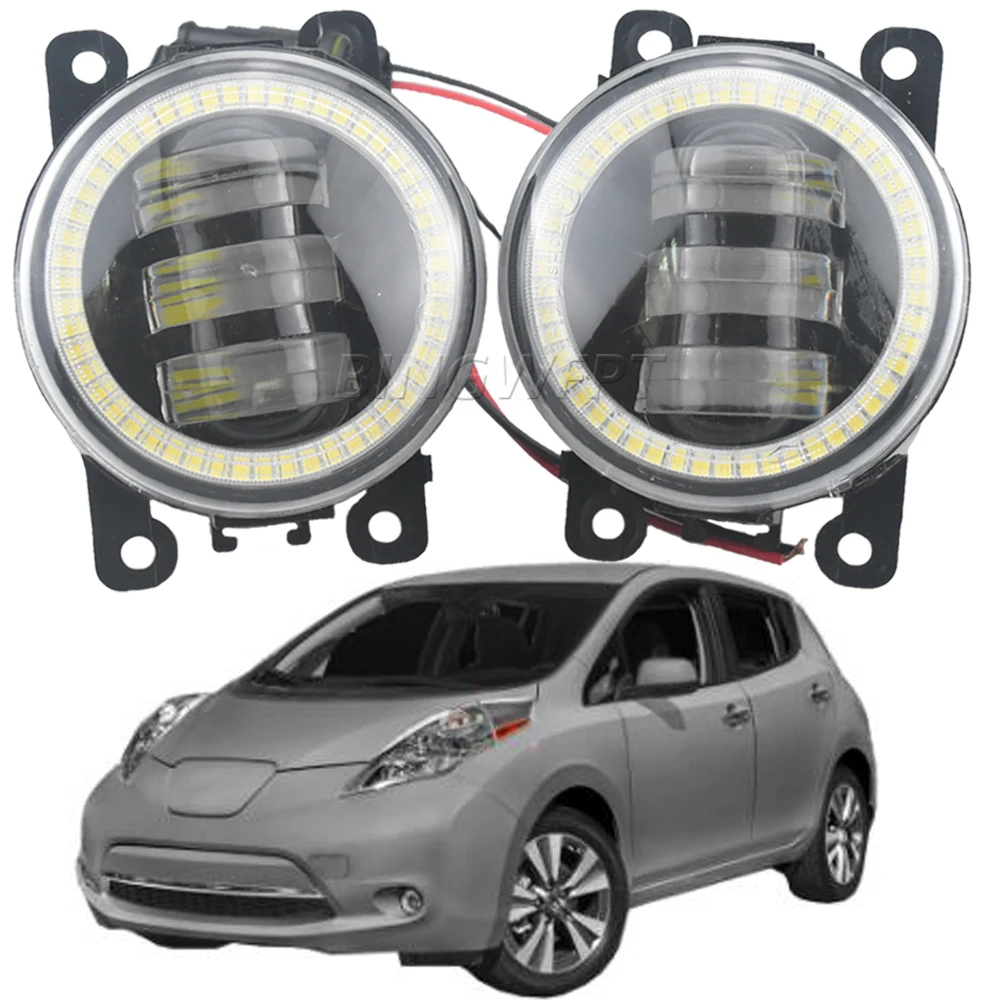 2PCS Car Front Bumper Angel eyes Fog Light Assembly For Nissan Leaf ZE0 2010-2017 LED Fog Driving Lamp DRL 30W H11 12V Fog Lamps