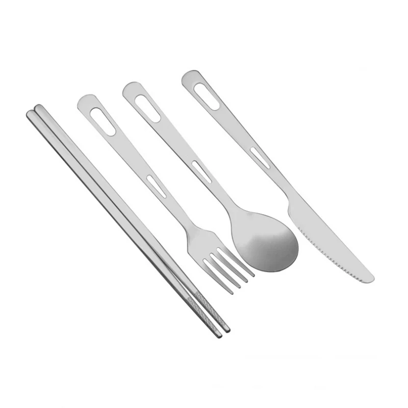 

Pure Titanium Outdoor Tableware Set Lightweight Camping Portable Fork Spoon Frosted Texture High-end Tableware with Storage Bag