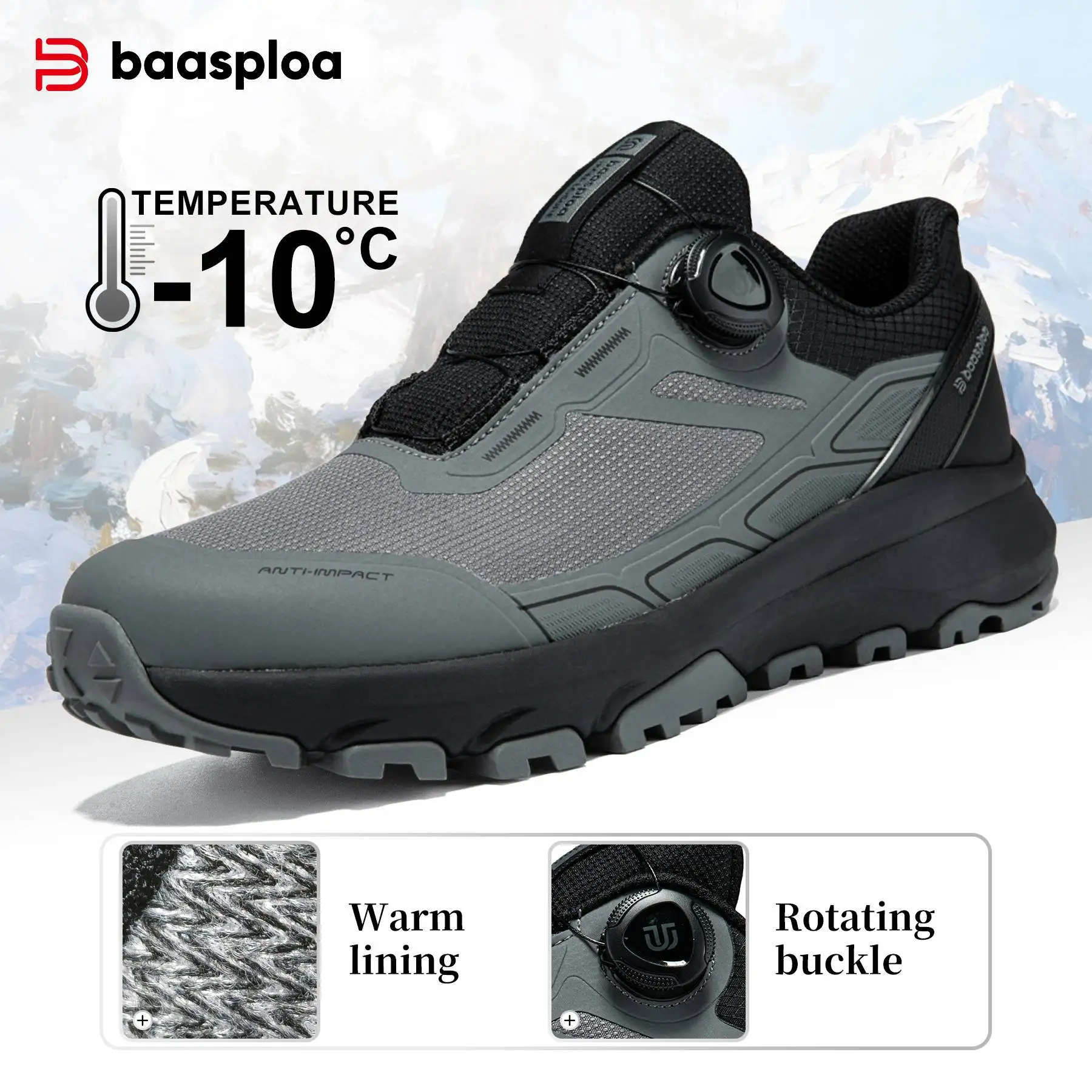 Baasploa Men Hiking Shoes Outdoor Climbing Mesh Breathable Travel Walking Shoes Male Non-Slip Wear Resistant Comfortable Sneaker