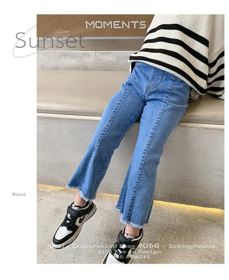 Baby girl pants Spring and Autumn style children's jeans Elastic flared pants Big children's casual pants