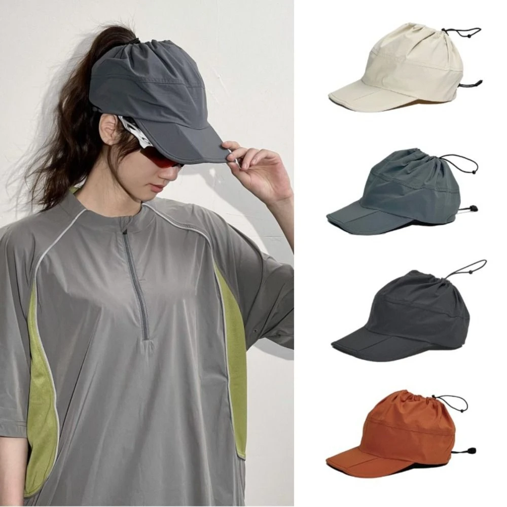 Fashion Sun Protection Drawstring Sun Hats Thin Breathable Quick-drying Caps Foldable Peaked Cap Women